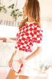 The Lilly May Heart Print Short Sleeve Sweater Top