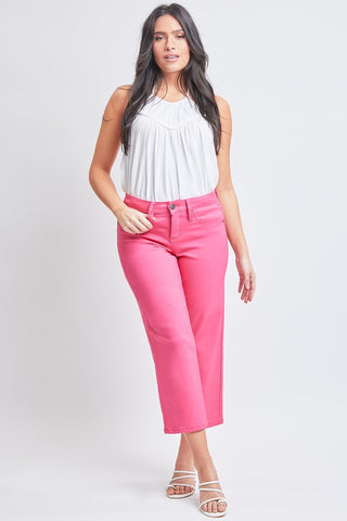 The Sadie Fiery Coral Mid-Rise Hyper Stretch Wide Leg Crop Pants
