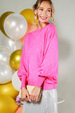 The Jenna Ryann Pink Balloon Sleeve Sweater Top with Rhinestone Details