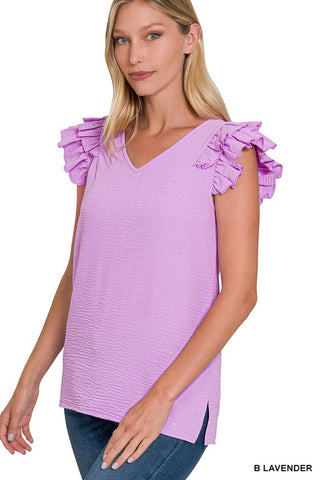 The Whitney Lavender Ruffled Sleeve Top