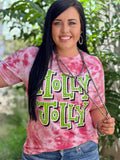 Holly Jolly on Red Tie Dye Tee - PLEASE ALLOW 3-5 BUSINESS DAYS FOR SHIPPING