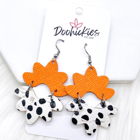 2.5" Orange Saffiano & Dalmatian Blossoms -Summer Earrings
