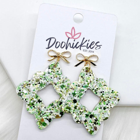 2" Bow & Shamorck Green Glitter Lacies -Earrings