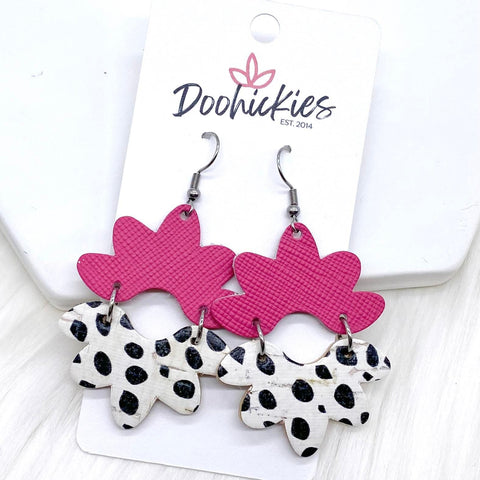 2.5" Deep Pink Saffiano & Dalmatian Blossoms -Earrings
