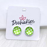 12mm Bright Polka Dots in White Settings -Summer Earrings