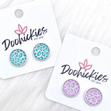 12mm Pastel Leopard Singles in White Settings -Earrings