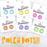 12mm Bright Polka Dots in White Settings -Summer Earrings