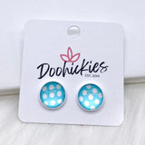 12mm Bright Polka Dots in White Settings -Summer Earrings