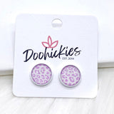 12mm Pastel Leopard Singles in White Settings -Earrings