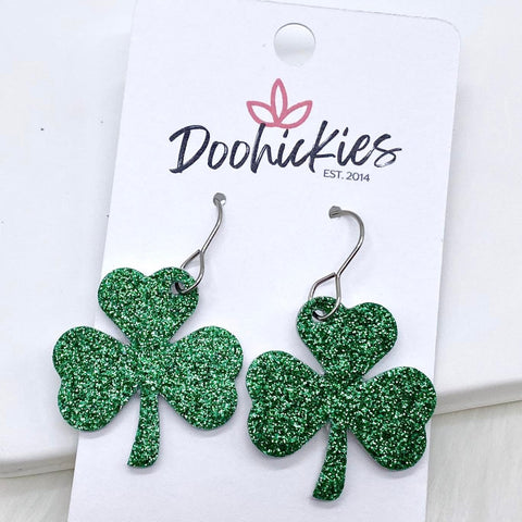 1.25" Glittery Green Shamrock Corkies -Earrings