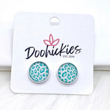 12mm Pastel Leopard Singles in White Settings -Earrings