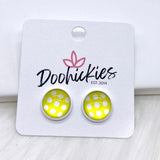 12mm Bright Polka Dots in White Settings -Summer Earrings