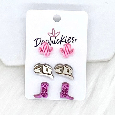 Pink Cactus/Cowgirl Hat/Fuchsia Boots -Earrings