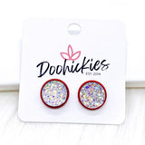 12mm Everyday Studs in Red Settings -Earrings