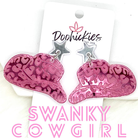 2" Swanky Cowgirl Hat Acrylic Dangles -Earrings