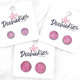 Pink Sparkle Singles in Stainless Steel Settings -Earrings