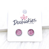 Pink Sparkle Singles in Stainless Steel Settings -Earrings
