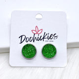 Green Sparkle Singles in Stainless Steel Settings -Earrings