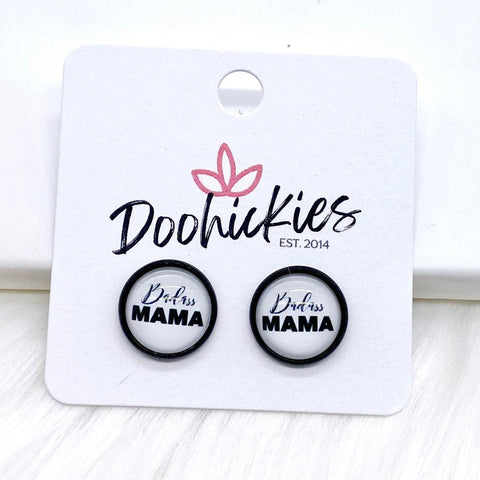 12mm Bada** Mama Singles in Black Settings -Earrings