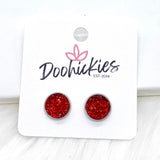Red Sparkle Singles in Stainless Steel Settings -Earrings