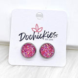 12mm AB Pink Sparkle Singles in Stainless Steel Settings -Earrings