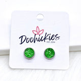 Green Sparkle Singles in Stainless Steel Settings -Earrings