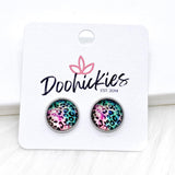 Bright Leopard Singles in Stainless Steel Settings