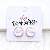 12mm Everyday Studs in Bright Pink Settings -Earrings