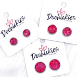 Hot Pink Sparkle Singles in Stainless Steel Settings -Earrings
