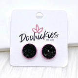 12mm Everyday Studs in Bright Pink Settings -Earrings