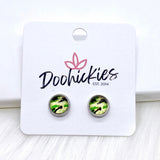 Green Camo Singles in Stainless Steel Settings -Earrings