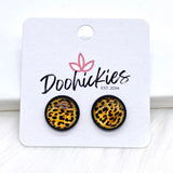 12mm Jungle Cat Singles in Black Settings -Earrings