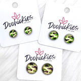 Green Camo Singles in Stainless Steel Settings -Earrings