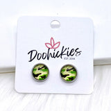 Green Camo Singles in Stainless Steel Settings -Earrings