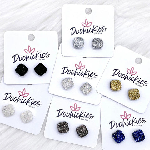 10mm Glitter Square Singles -Earrings