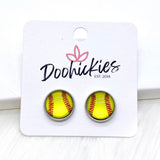 New Softballs in Stainless Steel Settings -Sports Earrings
