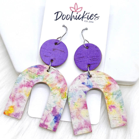 2.5" Purple & Pastel Tie Dye Rainbow Corkies -Earrings