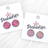 12mm AB Pink Sparkle Singles in Stainless Steel Settings -Earrings