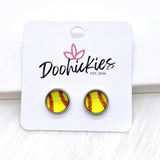 New Softballs in Stainless Steel Settings -Sports Earrings