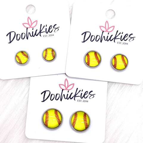 New Softballs in Stainless Steel Settings -Sports Earrings