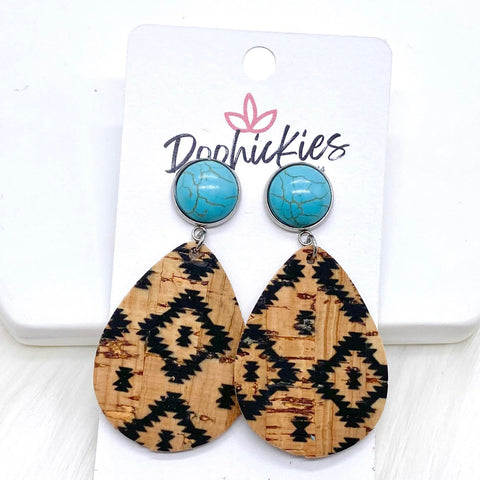 2" Blue Turquoise & Natural Aztec Dangle Corkies -Earrings