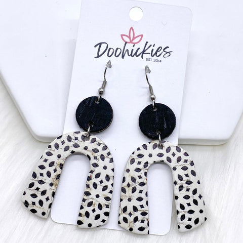 2.5" Black & Black/White Abstract Rainbow Corkies -Earrings