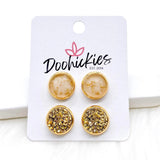 12mm Fleck & Gold Duos in Gold Settings -Earrings