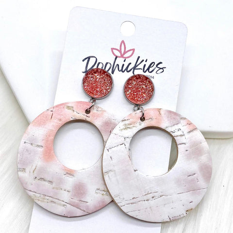 2.5" Flamingo Sparkles & Pink Pastel Leopard Double O Dangles -Earrings