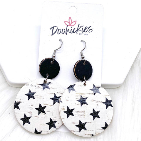 2.5" Black & Star Piggyback Corkies -Patriotic Earrings