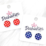 12mm Polka Dots in White Settings -Patriotic Earrings