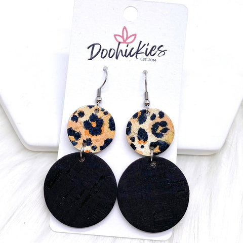 2.5" Peach Leopard & Black Double Corkies -Earrings