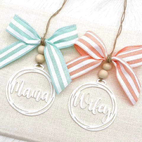 Striped Bows & White Car Charms