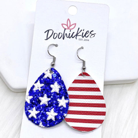 Stars & Stripes Glitter Teardrops -Patriotic Earrings