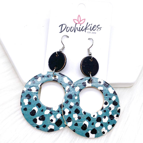2.5" Black & Teal/Black/White Dots Double O Corkies -Earrings